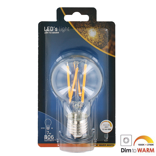 LED filament E27 7Watt A19 dim to warm