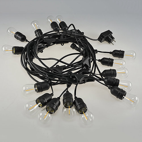 15m LED Prikkabel - IP65 Lichtsnoer Buiten - Light String - inclusief 15x E27 lampen