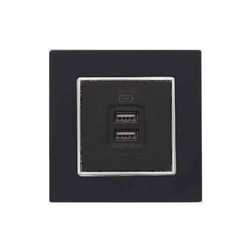 Dubbel USB stopcontact Nero Deluxe Glas zwart