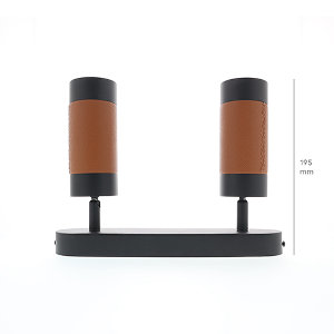 Uniq plafondspot 2x bruin leder - zwart kantelbaar dimbaar