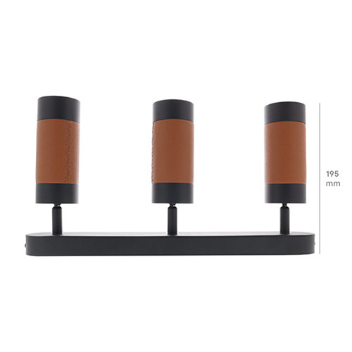 Uniq plafondspot 3x bruin leder - zwart kantelbaar dimbaar